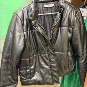 JustFab Black Quilted Faux Leather Puffer Jacket